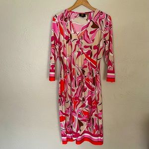 Adrienne Vittadini Pink Swirl Wrap Dress Size Medium